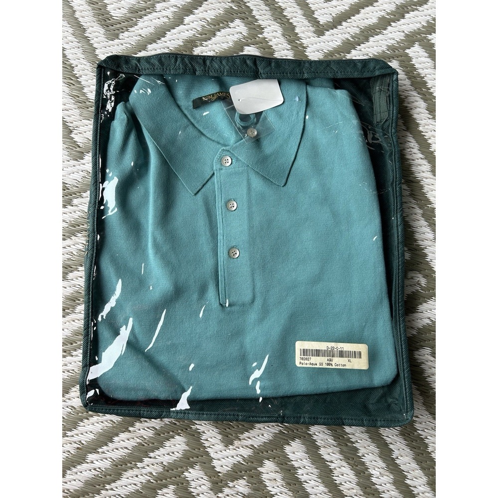 New Tom James men's short-sleeve knit polo shirt teal green Vintage XLG